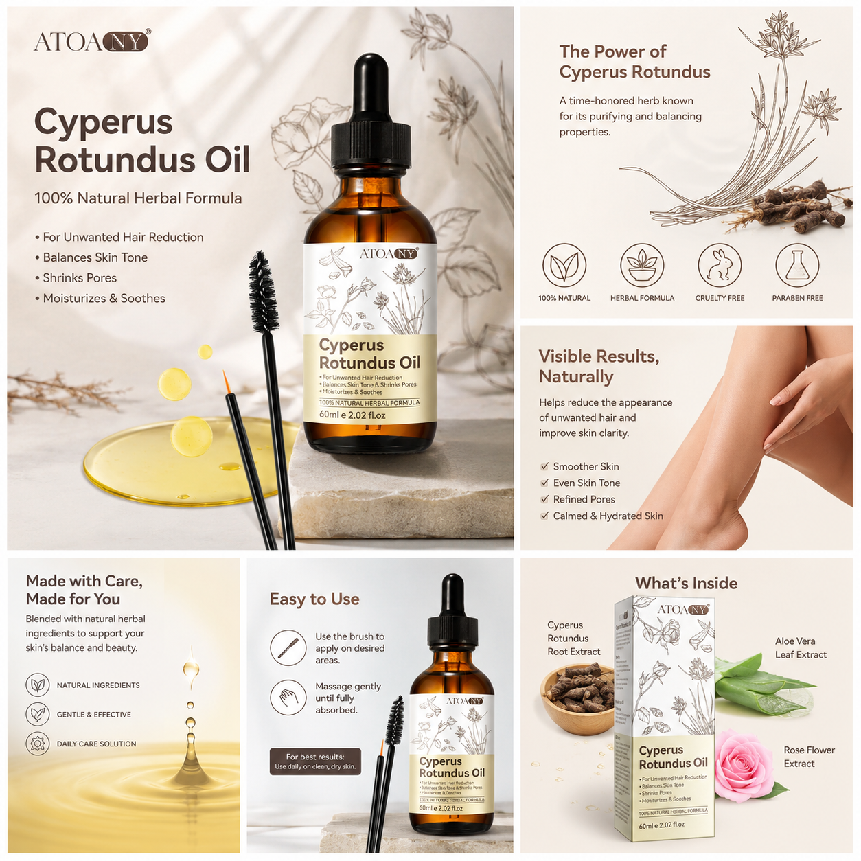 Cyperus Rotundus Hair Minimizing Oil | Supports Reduced Hair Regrowth Appearance & Silky Smooth Skin | 60 ml